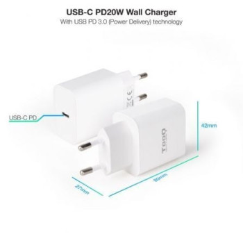 Cargador de Pared TooQ TQWC-PDUSBC20W/ 1xUSB Tipo-C/ 20W Cargador de Pared TooQ TQWC-PDUSBC20W/ 1xUSB Tipo-C/ 20W