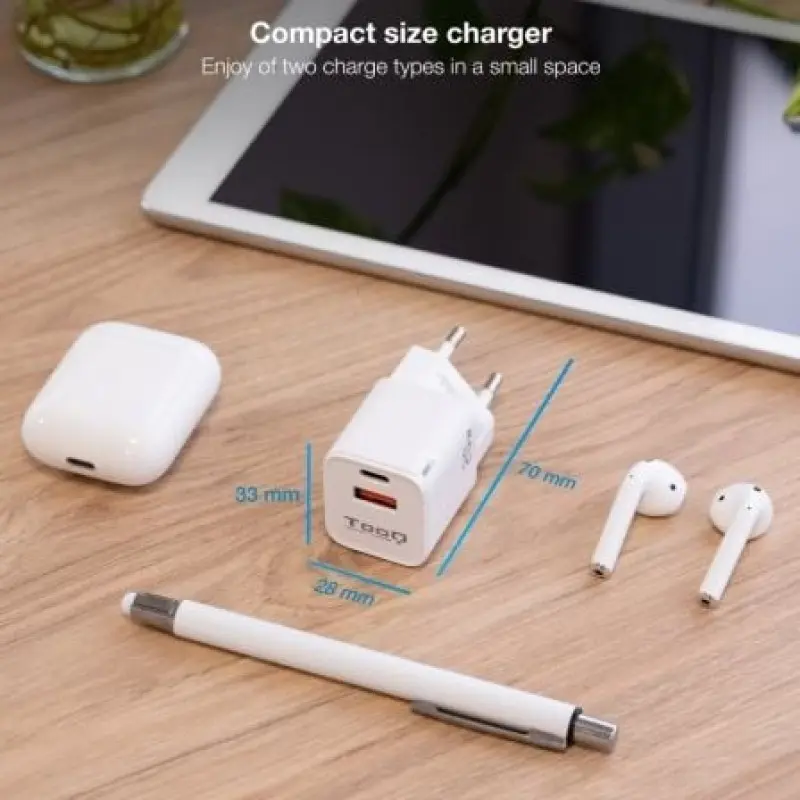 Cargador de Pared TooQ TQWC-QCPD20WT/ 1xUSB-Tipo C/ 1x USB/ 20W/ Blanco Cargador de Pared TooQ TQWC-QCPD20WT/ 1xUSB-Tipo C/ 1x USB/ 20W/ Blanco