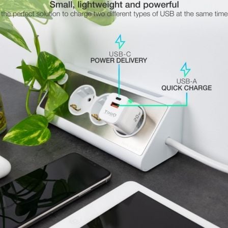 Cargador de Pared TooQ TQWC-QCPD20WT/ 1xUSB-Tipo C/ 1x USB/ 20W/ Blanco Cargador de Pared TooQ TQWC-QCPD20WT/ 1xUSB-Tipo C/ 1x USB/ 20W/ Blanco