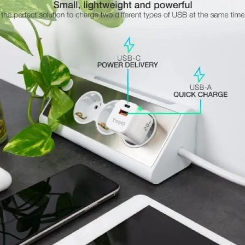 Cargador de Pared TooQ TQWC-QCPD20WT/ 1xUSB-Tipo C/ 1x USB/ 20W/ Blanco Cargador de Pared TooQ TQWC-QCPD20WT/ 1xUSB-Tipo C/ 1x USB/ 20W/ Blanco