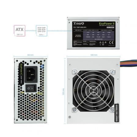 Fuente de Alimentación SFX TooQ TQEP-500S-SFX/ 500W/ Ventilador 8cm Fuente de Alimentación SFX TooQ TQEP-500S-SFX/ 500W/ Ventilador 8cm