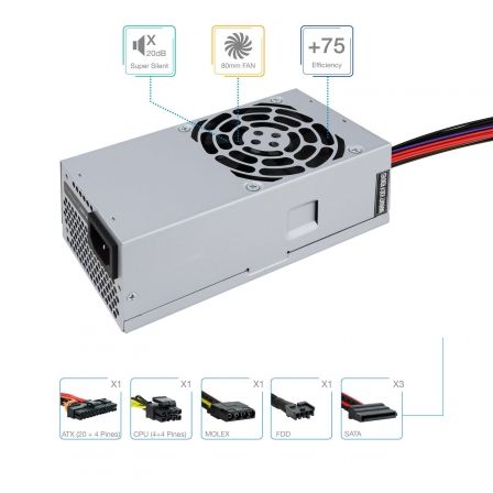 Fuente de Alimentación TFX TooQ TQEP-TFX500S-O/ 500W/ Ventilador 8cm Fuente de Alimentación TFX TooQ TQEP-TFX500S-O/ 500W/ Ventilador 8cm