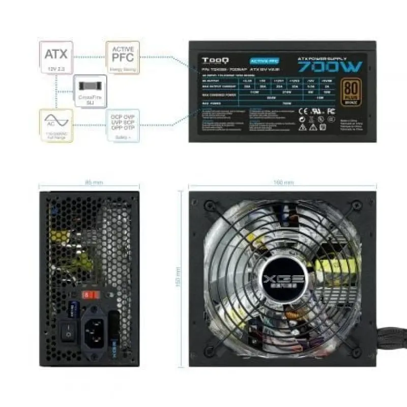 Fuente de Alimentación TooQ TQXGEII-700SAP/ 700W/ Ventilador 14cm/ 80 Plus Bronze Fuente de Alimentación TooQ TQXGEII-700SAP/ 700W/ Ventilador 14cm/ 80 Plus Bronze
