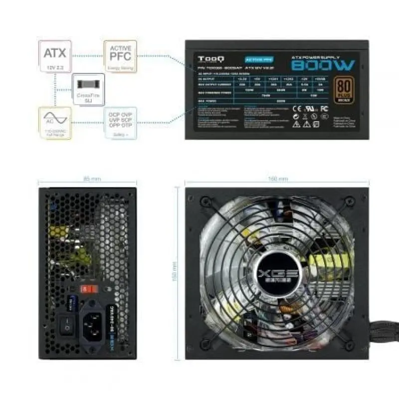 Fuente de Alimentación TooQ TQXGEII-800SAP/ 800W/ Ventilador 14cm/ 80 Plus Bronze Fuente de Alimentación TooQ TQXGEII-800SAP/ 800W/ Ventilador 14cm/ 80 Plus Bronze