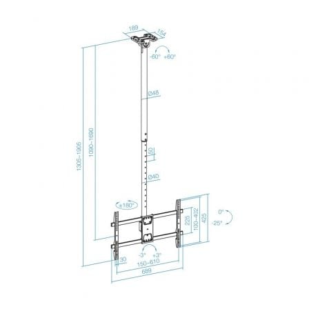 Soporte de Techo Giratorio/ Inclinable/ Nivelable TooQ LPCE1186TSLI-XL-B para TV de 43-86'/ hasta 60kg Soporte de Techo Giratorio/ Inclinable/ Nivelable TooQ LPCE1186TSLI-XL-B para TV de 43-86'/ hasta 60kg