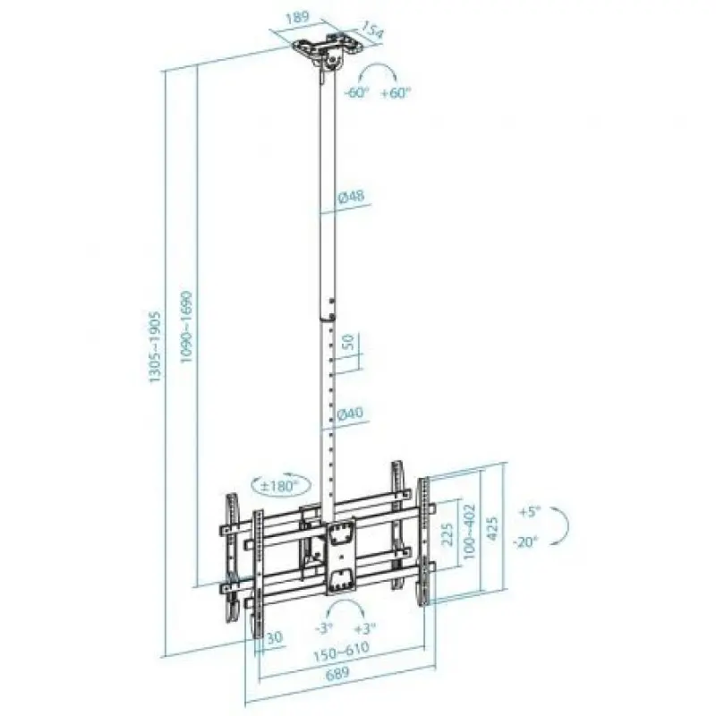 Soporte de Techo Giratorio/ Inclinable/ Nivelable TooQ LPCE2286TSLI-XL-B para 2 TV de 43-86'/ hasta 100kg Soporte de Techo Giratorio/ Inclinable/ Nivelable TooQ LPCE2286TSLI-XL-B para 2 TV de 43-86'/ hasta 100kg