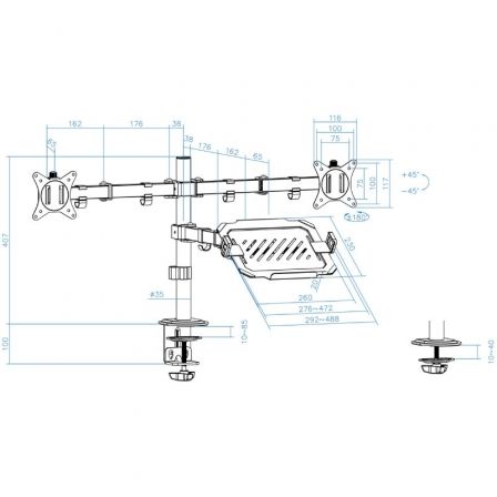 Soporte para 2 Monitores y 1 Portátil TooQ DB1202TN-B/ hasta 9kg Soporte para 2 Monitores y 1 Portátil TooQ DB1202TN-B/ hasta 9kg