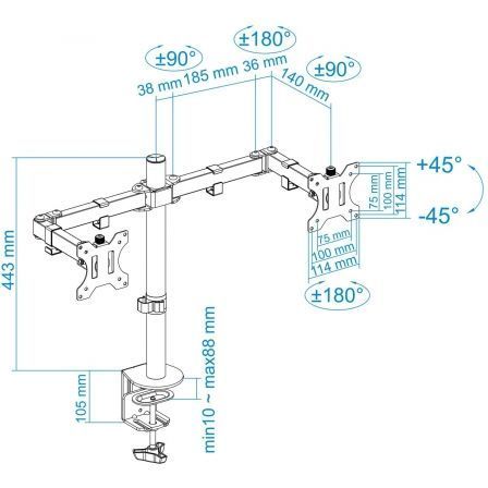 Soporte para 2 Monitores TooQ DB1232TN-B/ hasta 8kg Soporte para 2 Monitores TooQ DB1232TN-B/ hasta 8kg