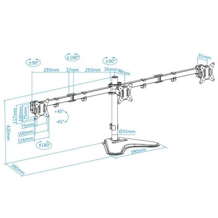 Soporte para 3 Monitores TooQ DB1704TN-B/ hasta 7kg Soporte para 3 Monitores TooQ DB1704TN-B/ hasta 7kg