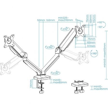 Soporte para 2 Monitores TooQ DB5132TNR-B/ hasta 9kg Soporte para 2 Monitores TooQ DB5132TNR-B/ hasta 9kg