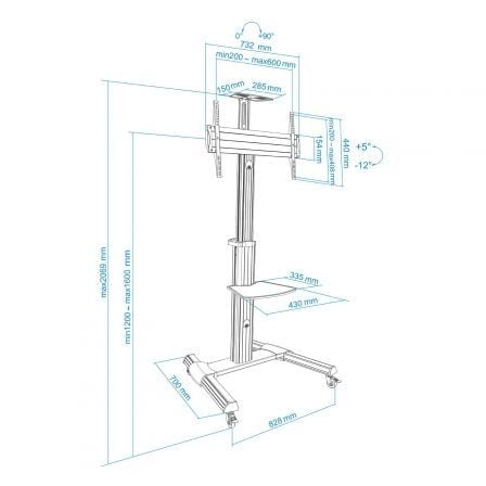 Soporte de Suelo Inclinable/ Ajustable con Ruedas TooQ FS1870M-B para TV de 37-70'/ hasta 50kg Soporte de Suelo Inclinable/ Ajustable con Ruedas TooQ FS1870M-B para TV de 37-70'/ hasta 50kg