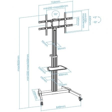Soporte de Suelo Inclinable/ Ajustable con Ruedas TooQ FS1886M-B para TV de 37-86'/ hasta 50kg Soporte de Suelo Inclinable/ Ajustable con Ruedas TooQ FS1886M-B para TV de 37-86'/ hasta 50kg