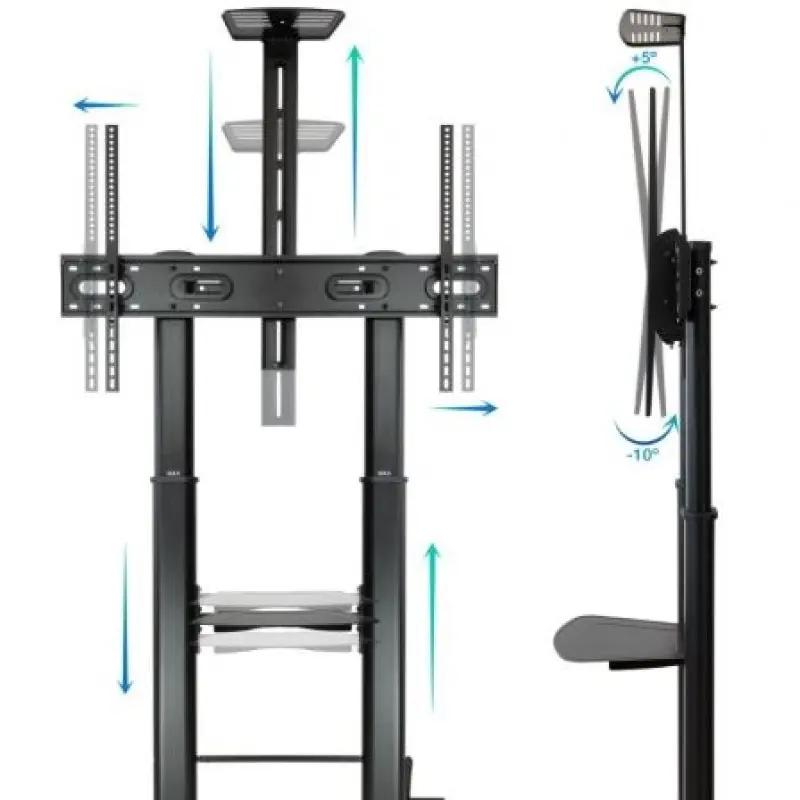 Soporte de Suelo Inclinable/ Ajustable con Ruedas Tooq FS20400HM-B para TV de 60-100'/ hasta 100kg Soporte de Suelo Inclinable/ Ajustable con Ruedas Tooq FS20400HM-B para TV de 60-100'/ hasta 100kg