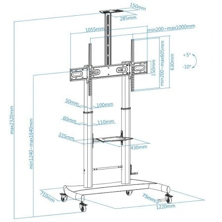 Soporte de Suelo con Ruedas Inclinable/ Nivelable TooQ FS20404HM-B para TV de 60-100'/ hasta 100kg Soporte de Suelo con Ruedas Inclinable/ Nivelable TooQ FS20404HM-B para TV de 60-100'/ hasta 100kg