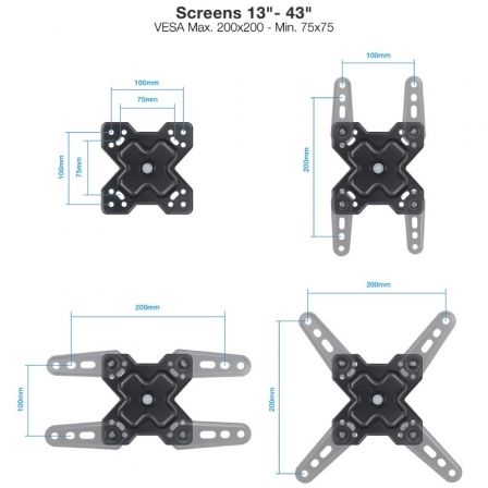 Soporte de Pared Extensible/ Giratorio/ Inclinable TooQ LP1344TN-B para TV de 13-43'/ hasta 20kg Soporte de Pared Extensible/ Giratorio/ Inclinable TooQ LP1344TN-B para TV de 13-43'/ hasta 20kg