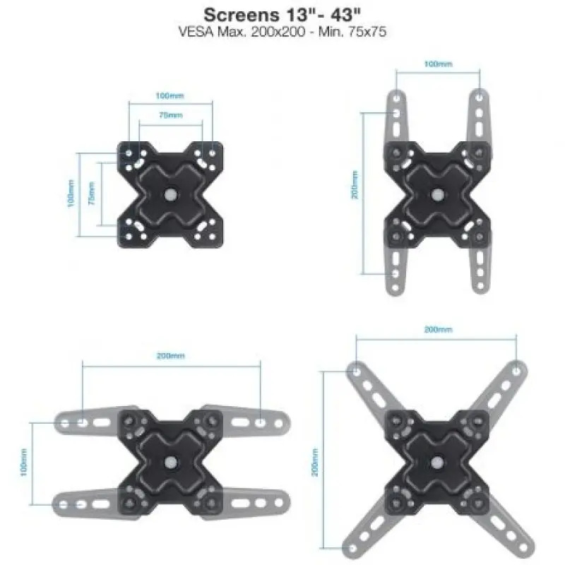 Soporte de Pared Extensible/ Giratorio/ Inclinable TooQ LP1344TN-B para TV de 13-43'/ hasta 20kg Soporte de Pared Extensible/ Giratorio/ Inclinable TooQ LP1344TN-B para TV de 13-43'/ hasta 20kg