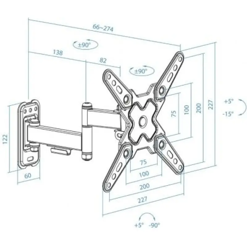 Soporte de Pared Extensible/ Giratorio/ Inclinable TooQ LP1344TN-B para TV de 13-43'/ hasta 20kg Soporte de Pared Extensible/ Giratorio/ Inclinable TooQ LP1344TN-B para TV de 13-43'/ hasta 20kg