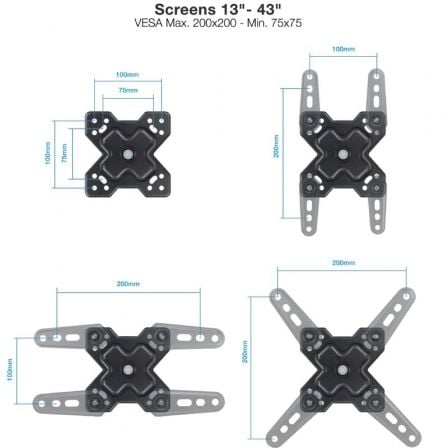 Soporte de Pared Extensible/ Giratorio/ Inclinable TooQ LP1345TN-B para TV de 13-43'/ hasta 20kg Soporte de Pared Extensible/ Giratorio/ Inclinable TooQ LP1345TN-B para TV de 13-43'/ hasta 20kg