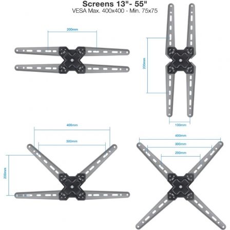 Soporte de Pared Extensible/ Giratorio/ Inclinable TooQ LP1355TN-B para TV de 13-55'/ hasta 25kg Soporte de Pared Extensible/ Giratorio/ Inclinable TooQ LP1355TN-B para TV de 13-55'/ hasta 25kg