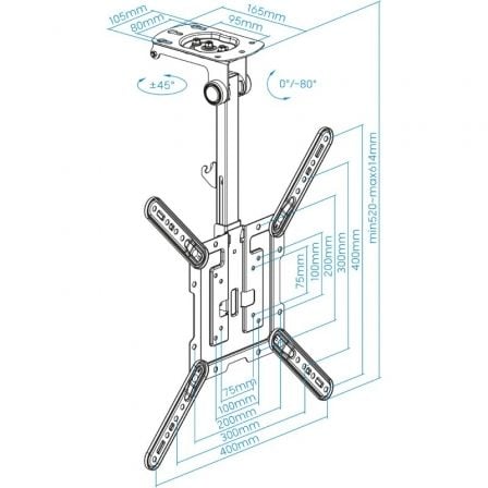 Soporte de Techo Giratorio/ Inclinable TooQ LPCE1123TSLI-B para TV de 23-55'/ hasta 20kg Soporte de Techo Giratorio/ Inclinable TooQ LPCE1123TSLI-B para TV de 23-55'/ hasta 20kg
