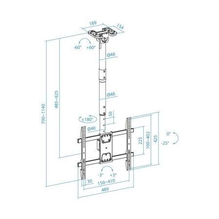 Soporte de Techo Giratorio/ Inclinable/ Nivelable TooQ LPCE1186TSLI-B para TV de 43-86'/ hasta 60kg Soporte de Techo Giratorio/ Inclinable/ Nivelable TooQ LPCE1186TSLI-B para TV de 43-86'/ hasta 60kg