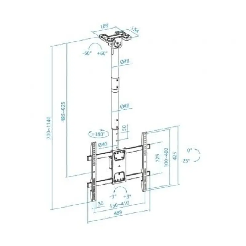 Soporte de Techo Giratorio/ Inclinable/ Nivelable TooQ LPCE1186TSLI-B para TV de 43-86'/ hasta 60kg Soporte de Techo Giratorio/ Inclinable/ Nivelable TooQ LPCE1186TSLI-B para TV de 43-86'/ hasta 60kg