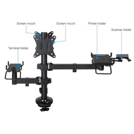 Soporte para 2 Monitores, TPV, Impresora, Términal y Lector TooQ TQPM0002/ hasta 9kg Soporte para 2 Monitores, TPV, Impresora, Términal y Lector TooQ TQPM0002/ hasta 9kg