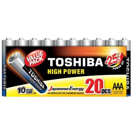 Pack de 20 Pilas AAA Toshiba High Power LR03/ 1.5V/ Alcalinas Pack de 20 Pilas AAA Toshiba High Power LR03/ 1.5V/ Alcalinas