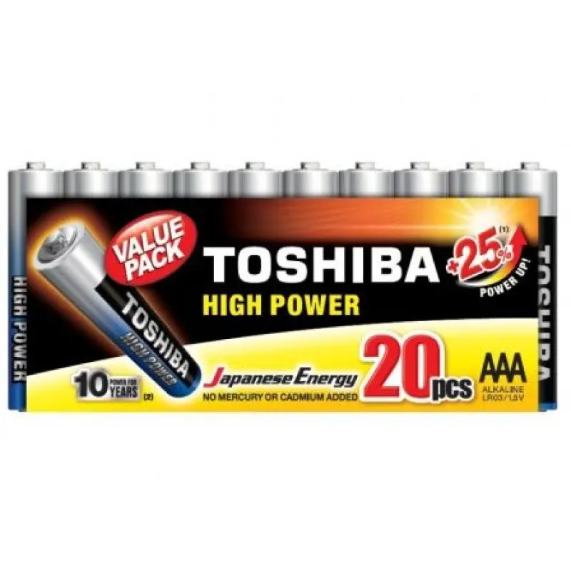 Pack de 20 Pilas AAA Toshiba High Power LR03/ 1.5V/ Alcalinas Pack de 20 Pilas AAA Toshiba High Power LR03/ 1.5V/ Alcalinas