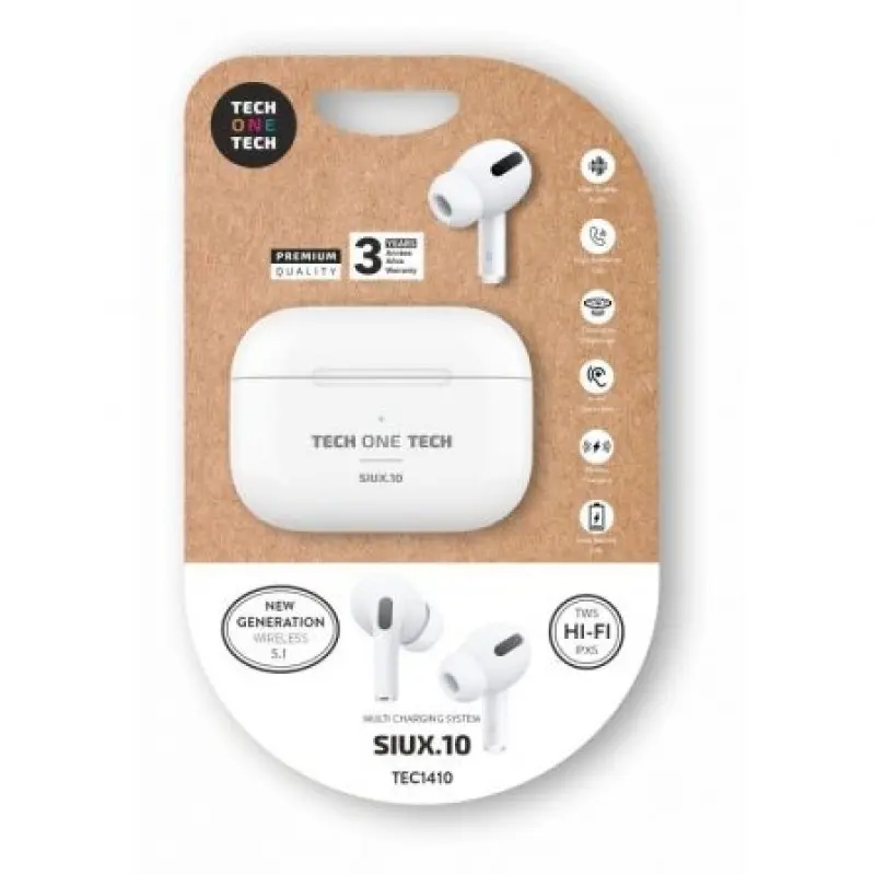 Auriculares Bluetooth Tech One Tech SIUX.10 TEC1410/ con estuche de carga/ Autonomía 5h/ Blancos Auriculares Bluetooth Tech One Tech SIUX.10 TEC1410/ con estuche de carga/ Autonomía 5h/ Blancos