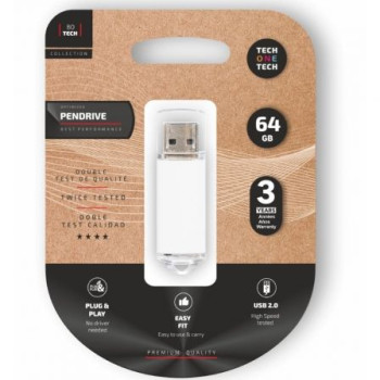 Pendrive 64GB Tech One Tech Basic USB 2.0/ Blanco Pendrive 64GB Tech One Tech Basic USB 2.0/ Blanco