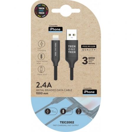 Cable USB 2.0 Tech One Tech TEC2002/ USB Macho - Lightning Macho/ 1m/ Negro Cable USB 2.0 Tech One Tech TEC2002/ USB Macho - Lightning Macho/ 1m/ Negro