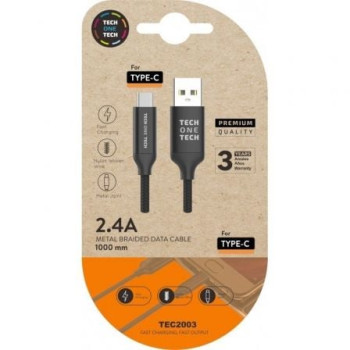 Cable USB 2.0 Tipo-C Tech One Tech TEC2003/ USB Tipo-C Macho - USB Macho/ 1m/ Negro Cable USB 2.0 Tipo-C Tech One Tech TEC2003/ USB Tipo-C Macho - USB Macho/ 1m/ Negro