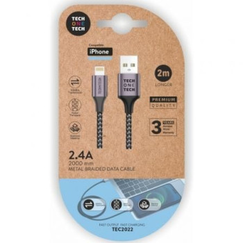 Cable USB 2.0 Tech One Tech TEC2022/ USB Macho - Lightning Macho/ 2m/ Gris Cable USB 2.0 Tech One Tech TEC2022/ USB Macho - Lightning Macho/ 2m/ Gris