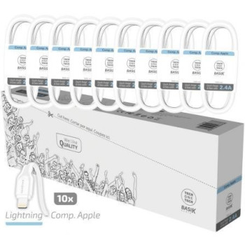Pack 10 Cables Lightning Tech One Tech Basik TEC2952/ USB Macho - Lightning Macho/ 1m/ Blanco Pack 10 Cables Lightning Tech One Tech Basik TEC2952/ USB Macho - Lightning Macho/ 1m/ Blanco