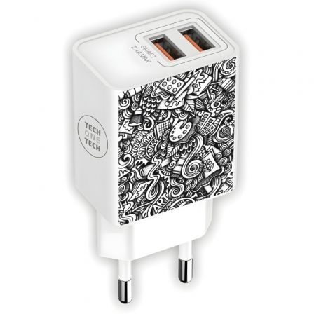 Cargador de Pared Tech One Tech Art-Deco TEC2510/ 2xUSB/ 2.4A/ Blanco Cargador de Pared Tech One Tech Art-Deco TEC2510/ 2xUSB/ 2.4A/ Blanco