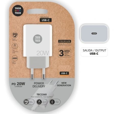 Cargador de Pared Tech One Tech TEC2260/ 1xUSB Tipo-C/ 20W Cargador de Pared Tech One Tech TEC2260/ 1xUSB Tipo-C/ 20W