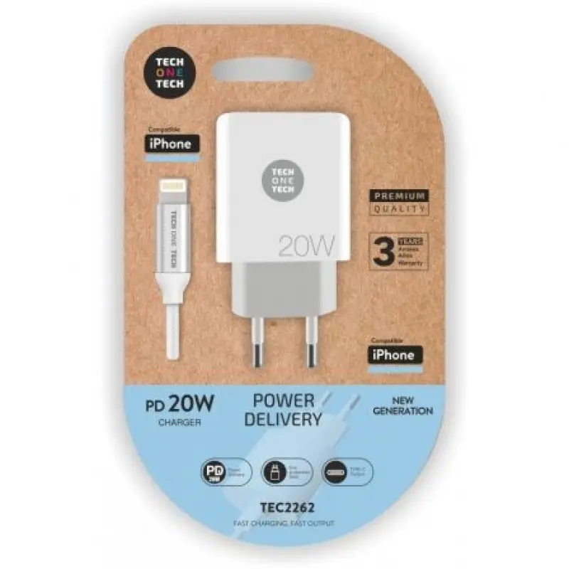 Cargador de Pared Tech One Tech TEC2262/ 1xUSB Tipo-C + Cable Lightning/ 3A/ Blanco Cargador de Pared Tech One Tech TEC2262/ 1xUSB Tipo-C + Cable Lightning/ 3A/ Blanco