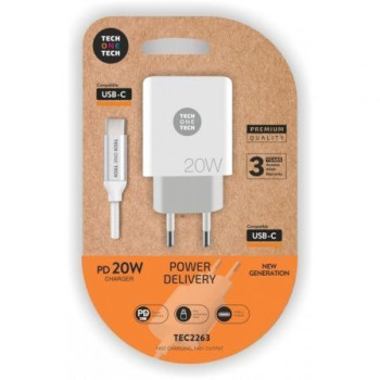 Cargador de Pared Tech One Tech TEC2263/ 1xUSB Tipo-C + Cable USB Tipo-C/ 3A/ Blanco Cargador de Pared Tech One Tech TEC2263/ 1xUSB Tipo-C + Cable USB Tipo-C/ 3A/ Blanco