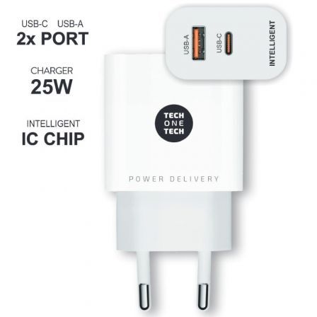 Cargador de Pared Tech One Tech TEC2267/ 1xUSB Tipo-C/ 1xUSB/ 3A/ Blanco Cargador de Pared Tech One Tech TEC2267/ 1xUSB Tipo-C/ 1xUSB/ 3A/ Blanco