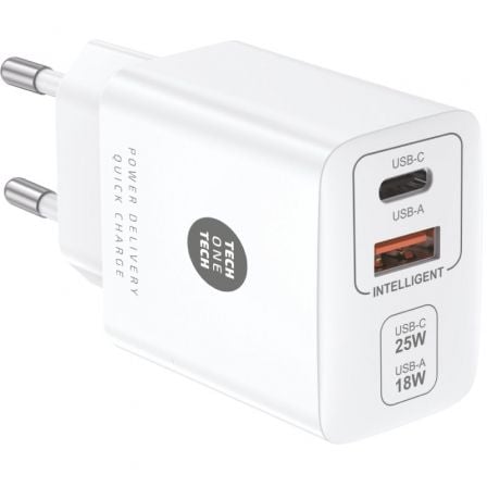 Cargador de Pared Tech One Tech TEC2267/ 1xUSB Tipo-C/ 1xUSB/ 3A/ Blanco Cargador de Pared Tech One Tech TEC2267/ 1xUSB Tipo-C/ 1xUSB/ 3A/ Blanco
