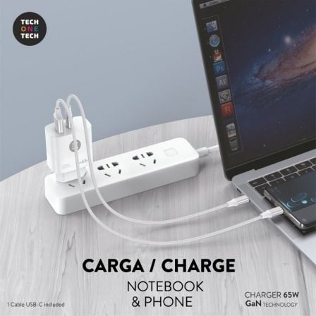 Cargador Gan de Pared Tech One Tech GaN PD TEC2273 / 1xUSB Tipo-C/ 1x USB/ 65W Cargador Gan de Pared Tech One Tech GaN PD TEC2273 / 1xUSB Tipo-C/ 1x USB/ 65W