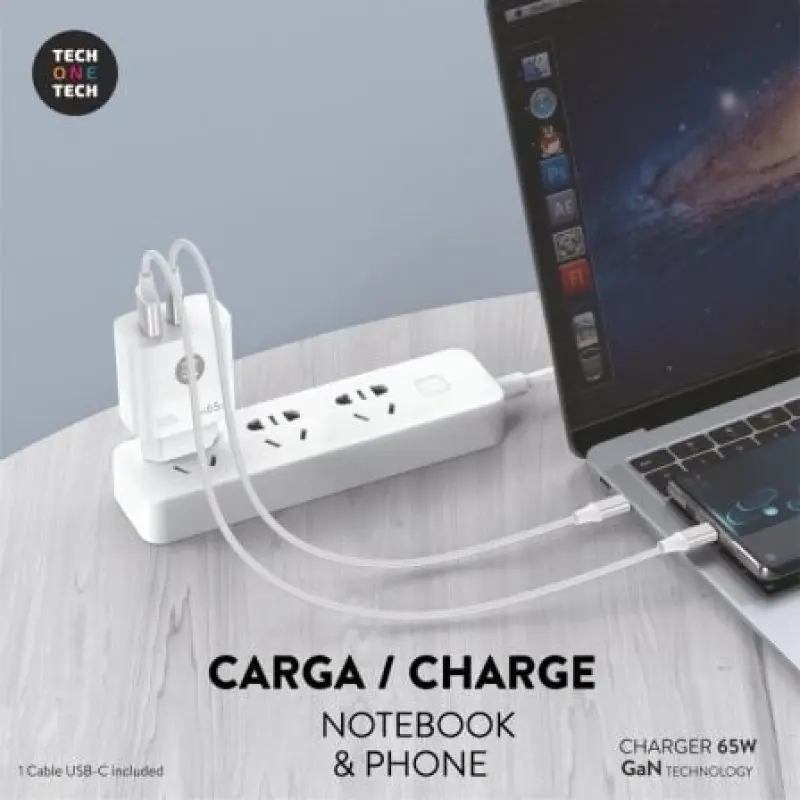 Cargador Gan de Pared Tech One Tech GaN PD TEC2273 / 1xUSB Tipo-C/ 1x USB/ 65W Cargador Gan de Pared Tech One Tech GaN PD TEC2273 / 1xUSB Tipo-C/ 1x USB/ 65W