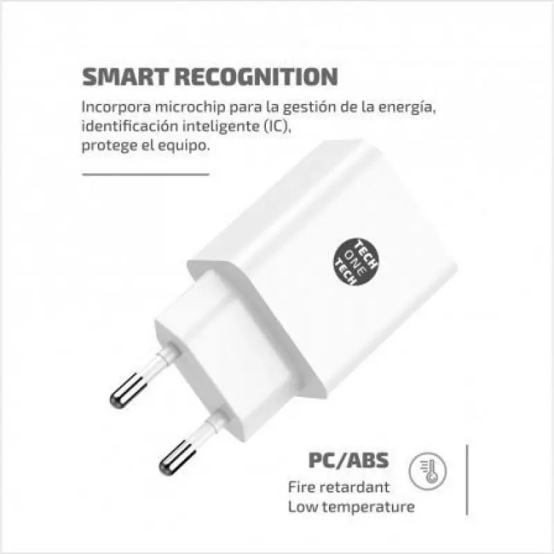 Cargador de Pared Tech One Tech TEC2403/ 2xUSB + Cable USB Tipo-C/ 2.4A/ Blanco Cargador de Pared Tech One Tech TEC2403/ 2xUSB + Cable USB Tipo-C/ 2.4A/ Blanco