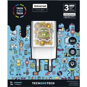 Cargador de Pared Tech One Tech Green Camper TEC2503/ 2xUSB/ 2.4A Cargador de Pared Tech One Tech Green Camper TEC2503/ 2xUSB/ 2.4A