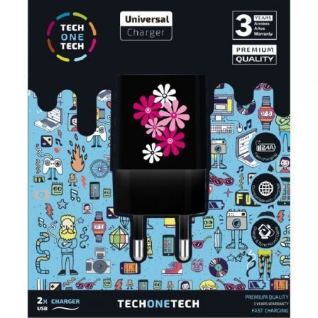 Cargador de Pared Tech One Tech Black Fower Power TEC2601/ 2xUSB/ 2.4A Cargador de Pared Tech One Tech Black Fower Power TEC2601/ 2xUSB/ 2.4A
