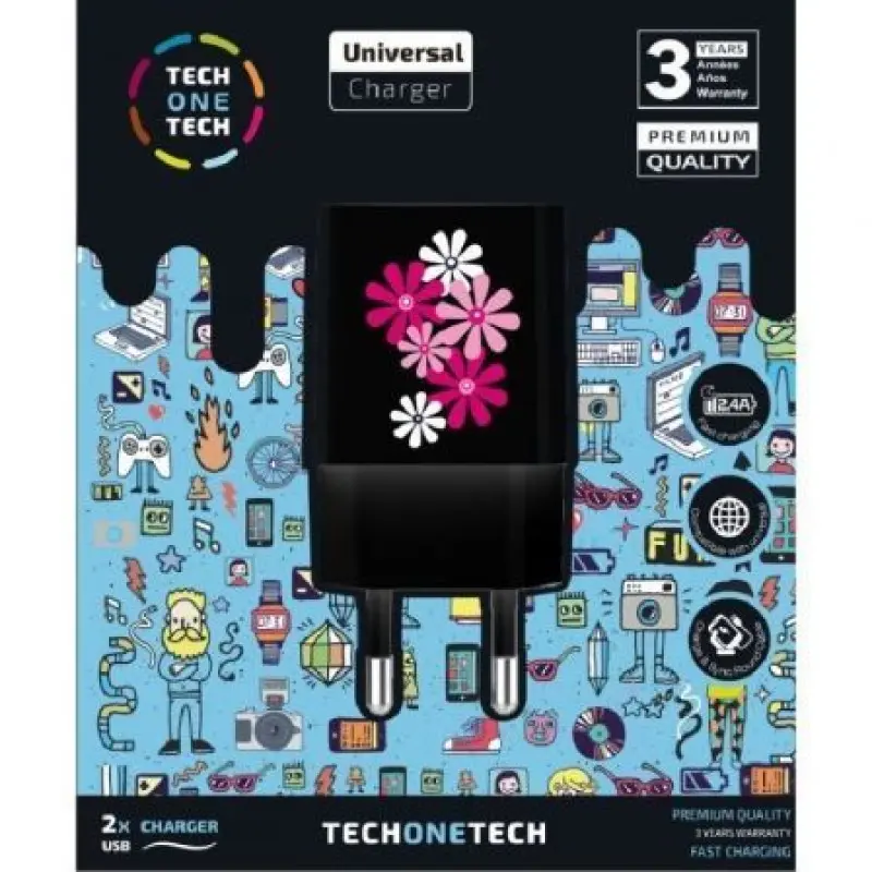Cargador de Pared Tech One Tech Black Fower Power TEC2601/ 2xUSB/ 2.4A Cargador de Pared Tech One Tech Black Fower Power TEC2601/ 2xUSB/ 2.4A
