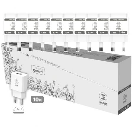Pack 10 Cargadores de Pared Tech One Tech Basik TEC2954/ 1xUSB/ 12W Pack 10 Cargadores de Pared Tech One Tech Basik TEC2954/ 1xUSB/ 12W