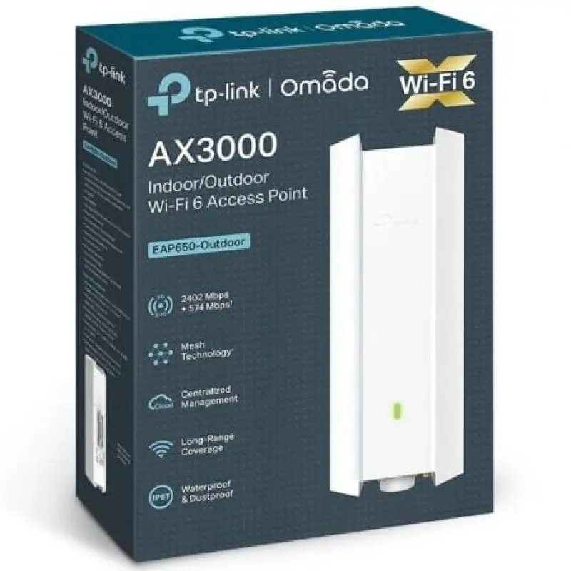 Punto de Acceso Inalámbrico TP-Link Omada EAP650-OUTDOOR/ WiFi 6/ PoE+/ 3000Mbps/ 2.4GHz 5GHz/ Antenas de 5dBi/ WiFi 802.11 ax/ac/n/g/b/a Punto de Acceso Inalámbrico TP-Link Omada EAP650-OUTDOOR/ WiFi 6/ PoE+/ 3000Mbps/ 2.4GHz 5GHz/ Antenas de 5dBi/ WiFi 802.11 ax/ac/n/g/b/a