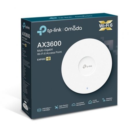 Punto de Acceso Inalámbrico TP-Link Omada EAP660 HD/ WiFi 6/ PoE 3600Mbps/ 2.4GHz 5GHz/ Antenas de 5dBi/ WiFi 802.11ax/ac/a/n/b/g Punto de Acceso Inalámbrico TP-Link Omada EAP660 HD/ WiFi 6/ PoE 3600Mbps/ 2.4GHz 5GHz/ Antenas de 5dBi/ WiFi 802.11ax/ac/a/n/b/g